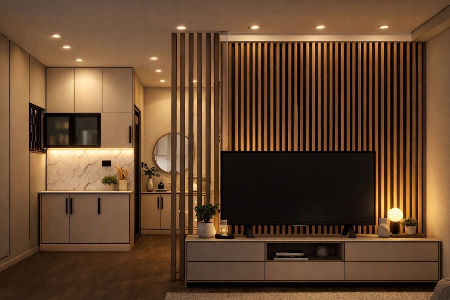 Slatted Partition Living
